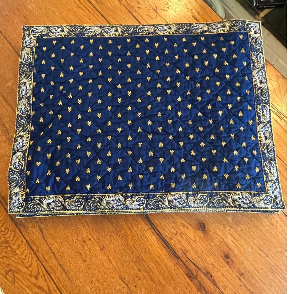 Valdrôme Quilted Placemats Set of 8 Blue Gold Paisley French Table Linens